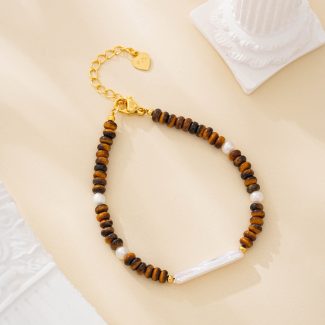 Tiger eye and baroque stick pearl bracelet