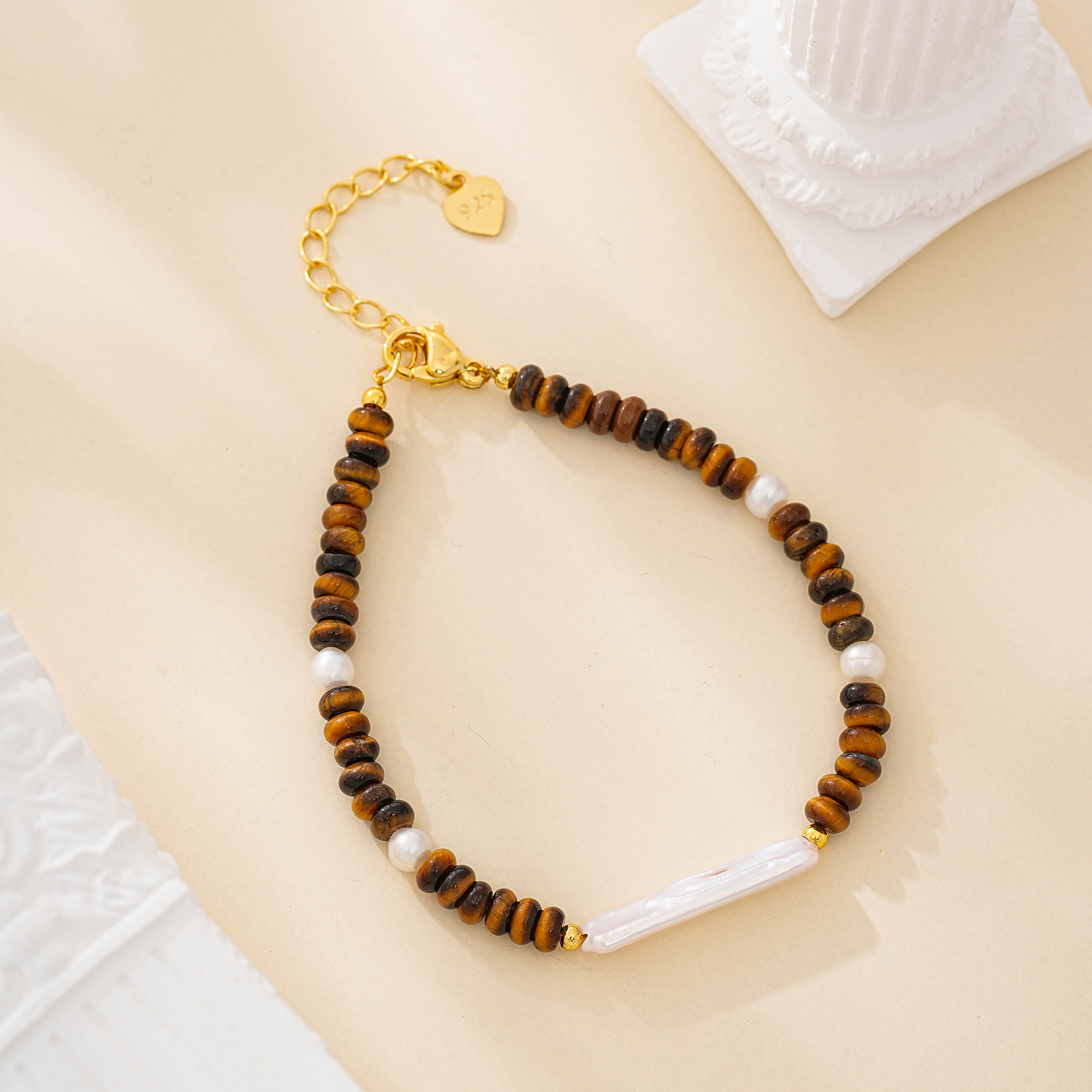 Tiger eye and baroque stick pearl bracelet