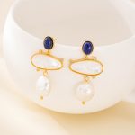 Lapis lazuli, shell and baroque pearl drop earrings
