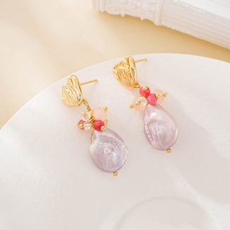 Purple baroque pearl and crystal drop earrings