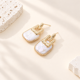 Textured Square Baroque Pearl Drop Earrings