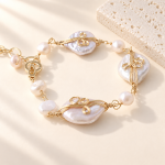 Spiral Wire Baroque Pearl Link Bracelet
