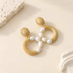Linked Half-Pearl Textured Drop Earrings
