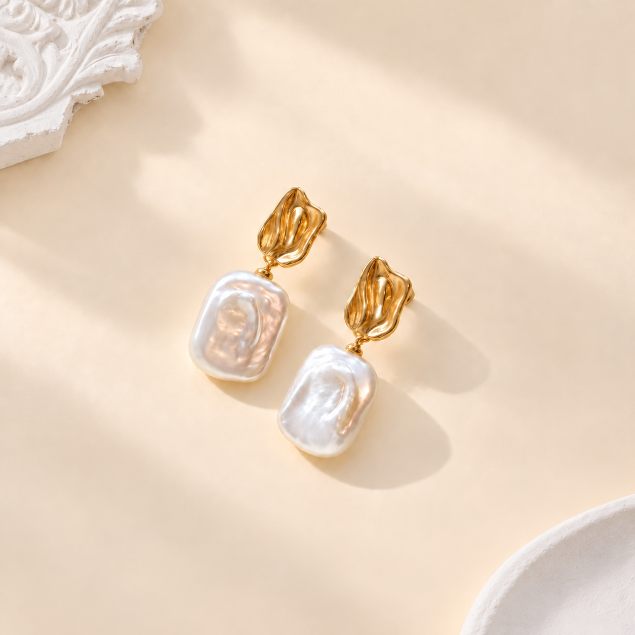 Folded Gold-Tone Baroque Freshwater Pearl Earrings