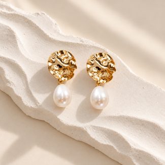 Openwork Disc Pearl Drop Earrings