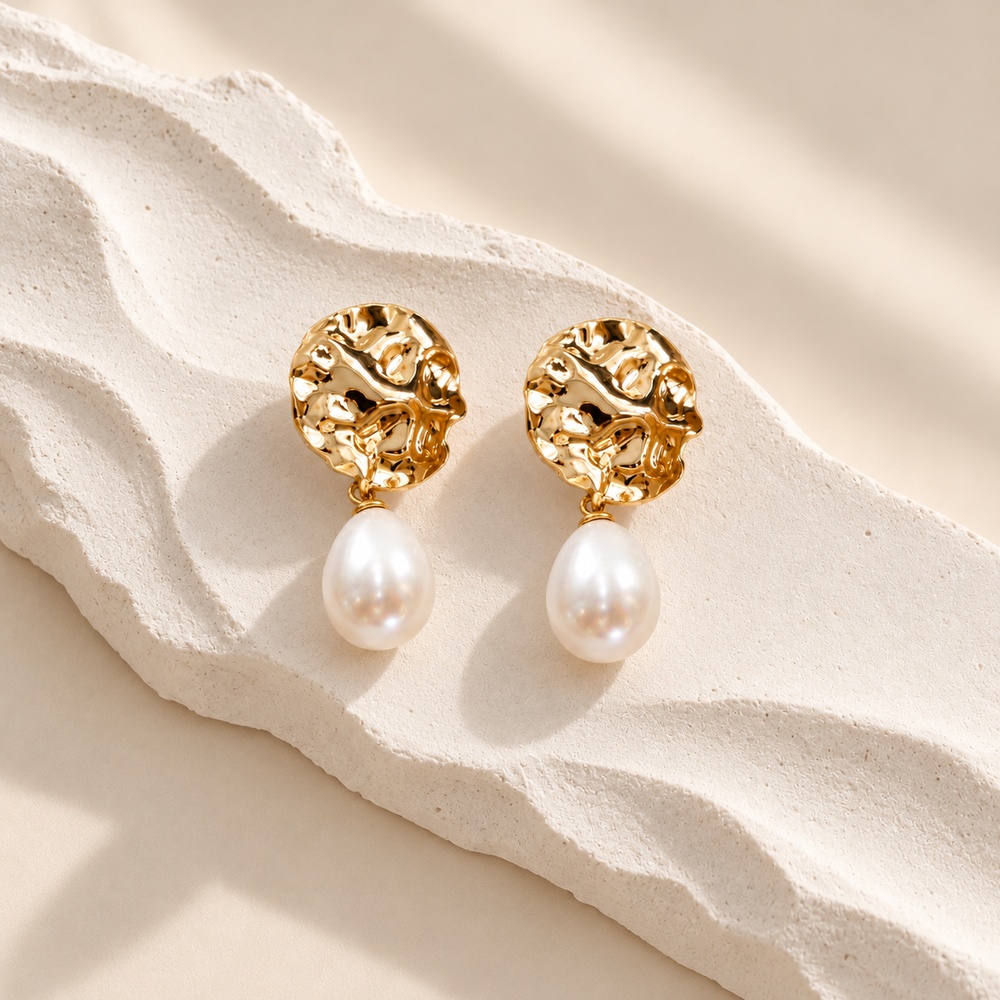 Openwork Disc Pearl Drop Earrings