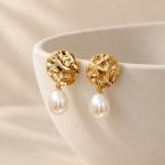 Openwork Disc Pearl Drop Earrings
