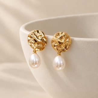 Openwork Disc Pearl Drop Earrings