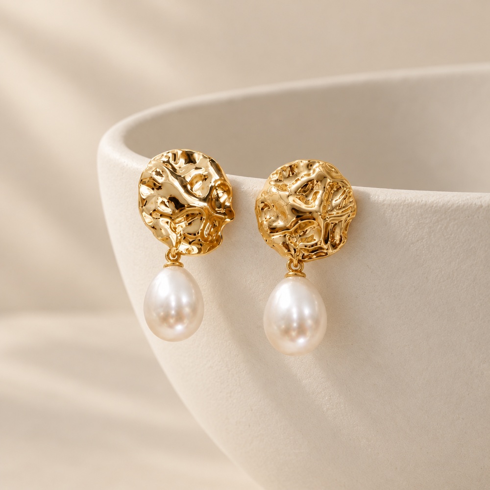 Openwork Disc Pearl Drop Earrings