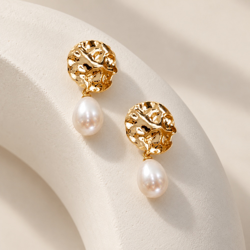 Openwork Disc Pearl Drop Earrings