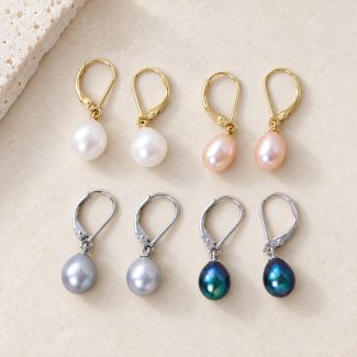 Pearl Leverback Drop Earrings in Four Colors