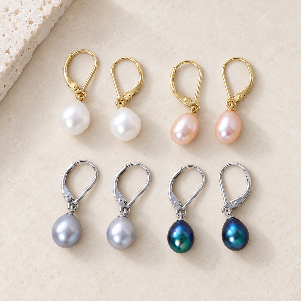 Pearl Leverback Drop Earrings in Four Colors