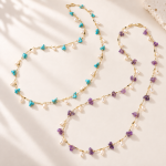 Amethyst or Turquoise Pearl Long Necklace