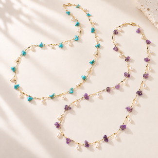 Amethyst or Turquoise Pearl Long Necklace