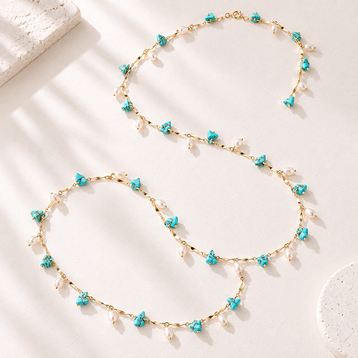 Amethyst or Turquoise Pearl Long Necklace