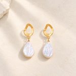 Square Baroque Pearl Oval Drop Earrings