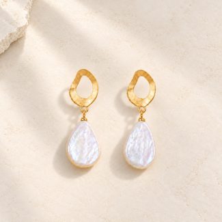 Square Baroque Pearl Oval Drop Earrings