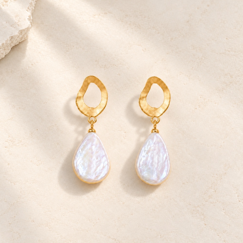 Square Baroque Pearl Oval Drop Earrings