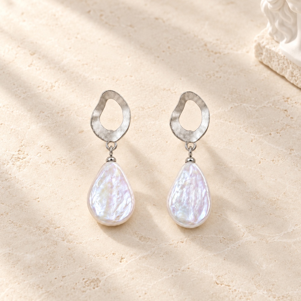 Square Baroque Pearl Oval Drop Earrings