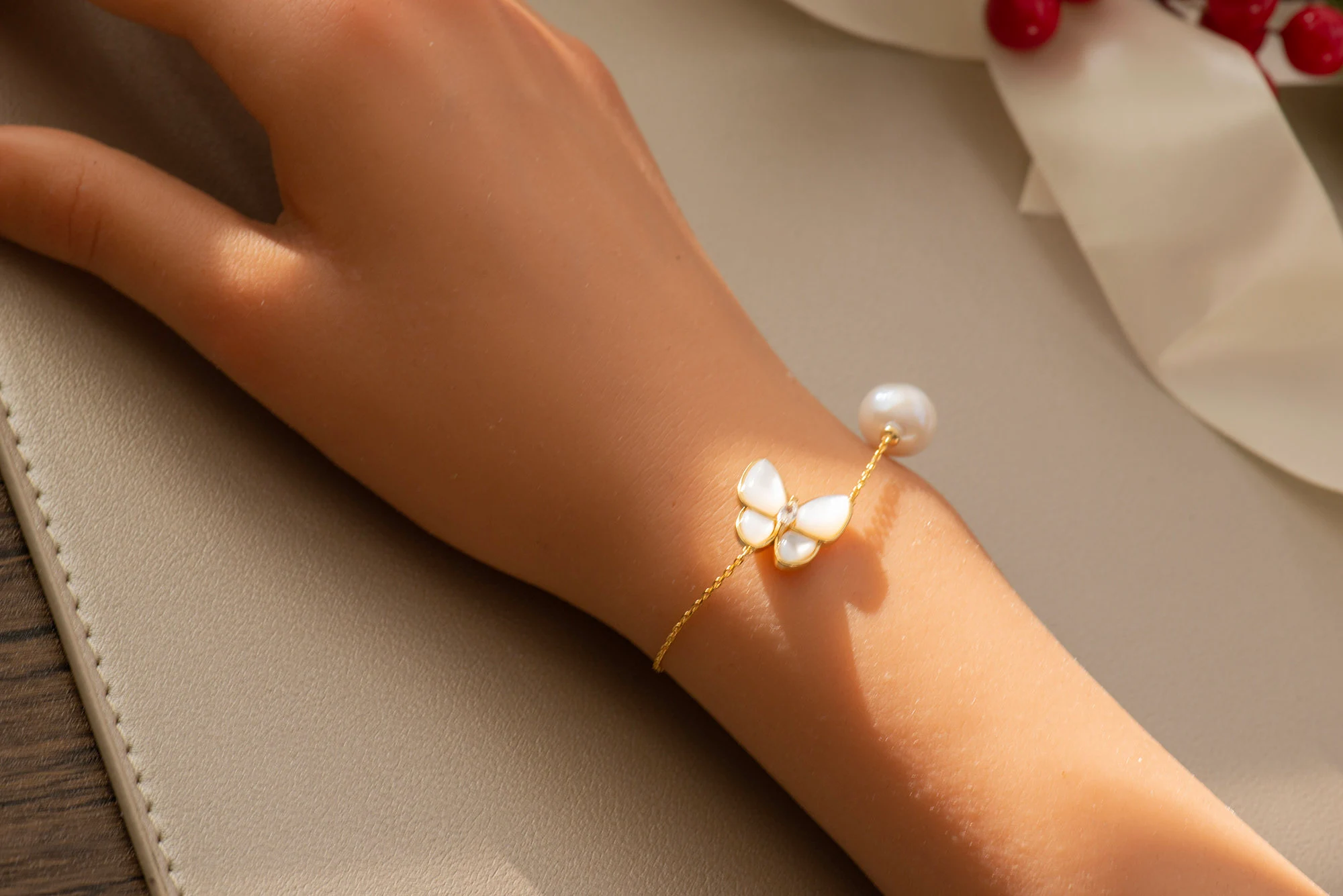 Mother-of-Pearl Butterfly Bracelet or Necklace