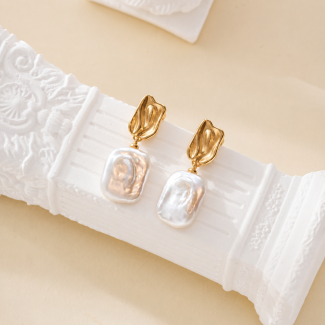 Folded Gold-Tone Baroque Freshwater Pearl Earrings