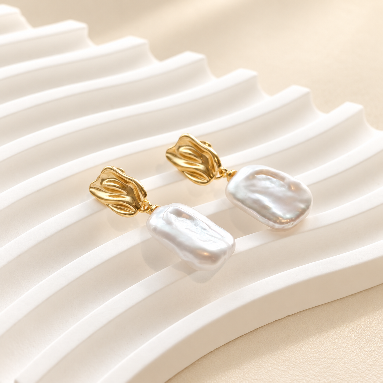 Folded Gold-Tone Baroque Freshwater Pearl Earrings