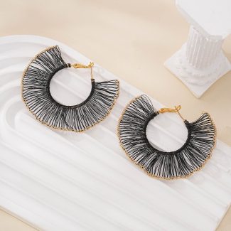 Black Wire Lace Hoop Earrings — hand-crocheted wire jewelry