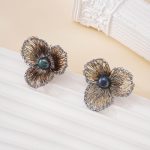 Blue Wire Flower Peacock Pearl Earrings — product view