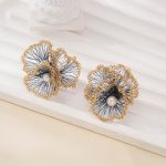 blue wire flower earrings detail
