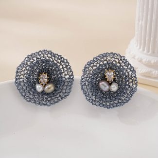 Alternate view of Blue Wire Nest Pearl Drop Earrings