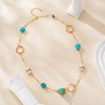Full turquoise and baroque pearl necklace with an open spaced chain