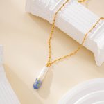 Painted pearl pendant necklace with small gold-tone chain beads