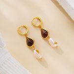 Amber-toned teardrop earrings with pearl drops