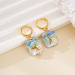 Pair of ocean-painted pearl drop hoop earrings