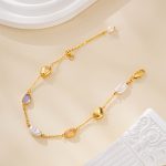 Full view of pastel gemstone and freshwater pearl bracelet