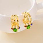 Pair of triple-hoop earrings with green blue and red accents