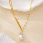 Full length view of asymmetric baroque pearl necklace