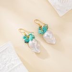 Turquoise cluster earrings with white baroque pearl drops