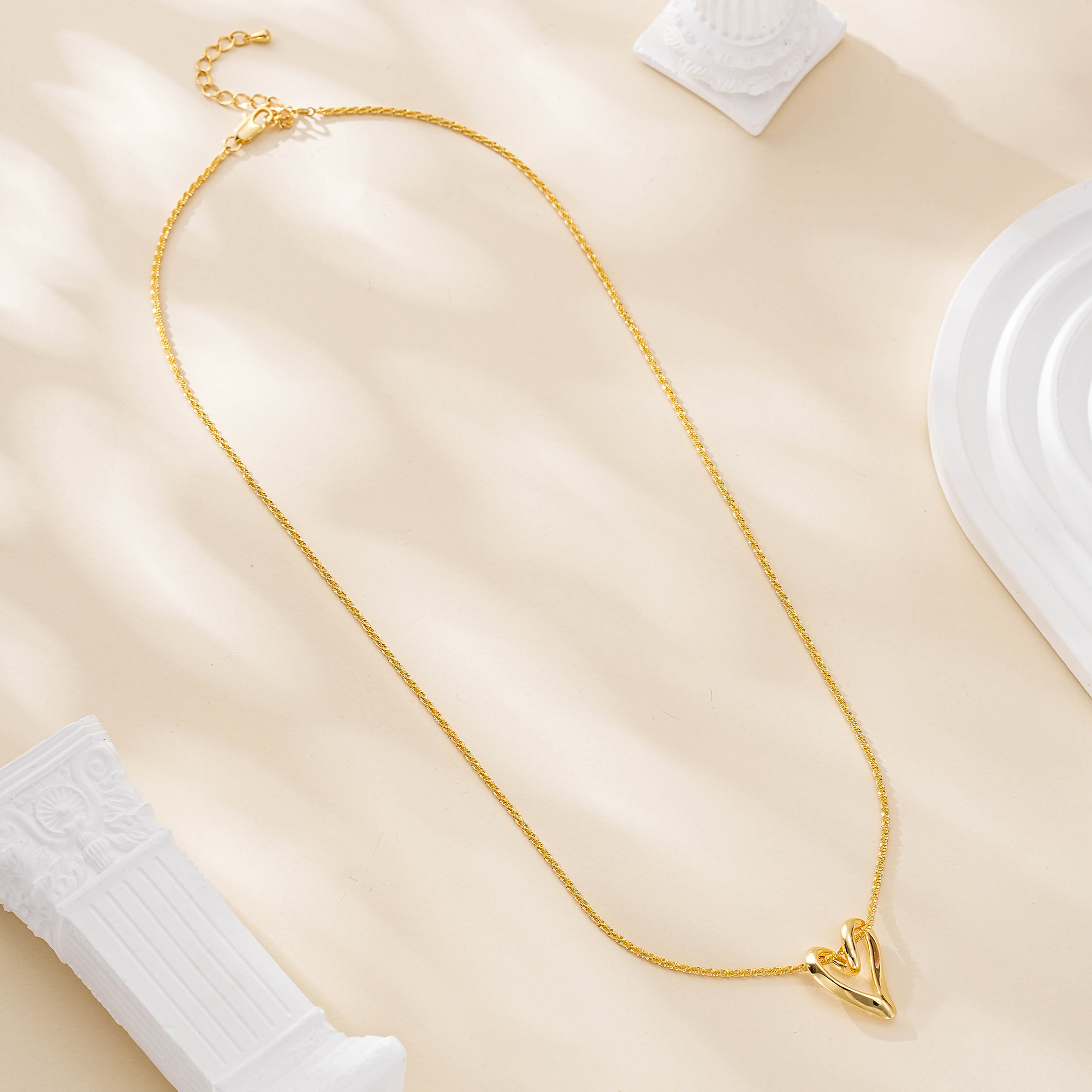 Close view of the open heart pendant necklace