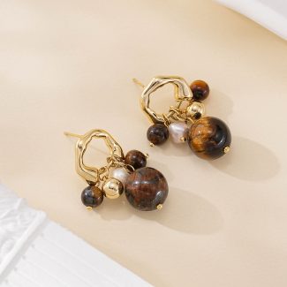 Tiger's Eye and Pearl Cluster Stud Earrings