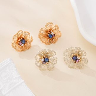 Dewlight Multicolor Pearl Flower Earrings — hand-crocheted wire jewelry