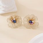 silver-finish flower earrings with multicolor pearls