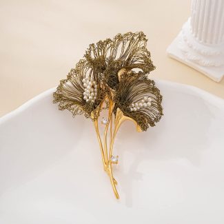 Olive Wire Pearl Bloom Brooch — hand-crocheted wire jewelry
