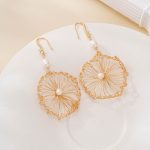 Openwork Pearl Flower Drop Earrings — hand-crocheted wire jewelry