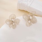 Openwork Wire Flower Pearl Earrings — wirework and pearl detail
