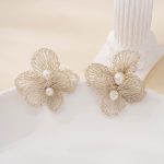Openwork Wire Flower Pearl Earrings — wirework and pearl detail