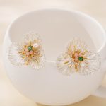 Wirework detail of Silver Wire Flower Pearl Drop Earrings