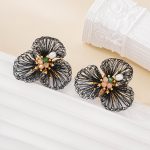 Alternate view of Black Wire Flower Pearl Drop Earrings