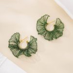 green wire lace fan hoop earrings