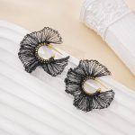 black wire lace fan hoop earrings